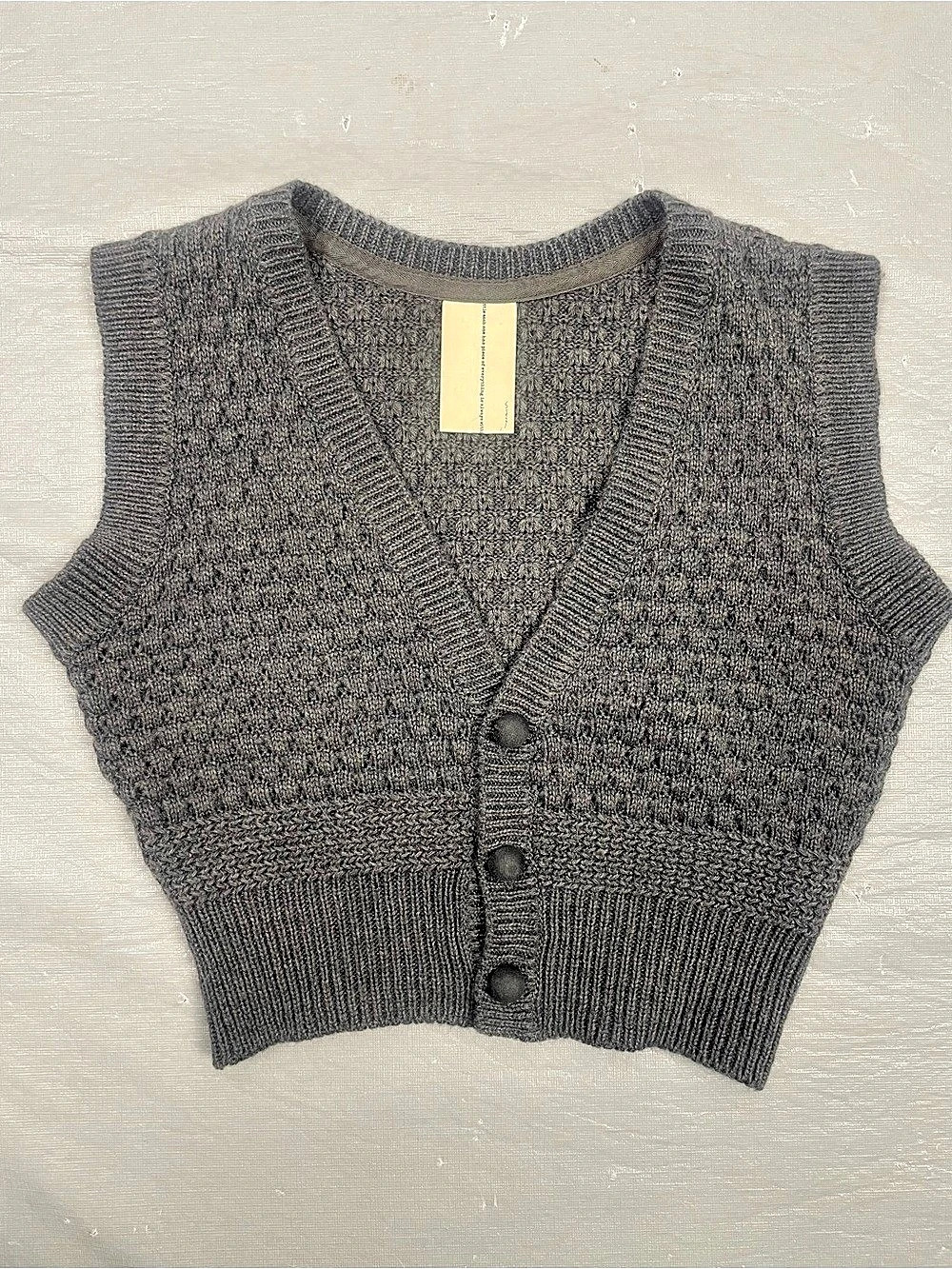 AMBIDEX Japan Gray Knit Button-Front Sweater Vest Wool Blend Sz F